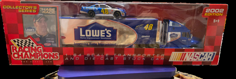 Jimmie Johnson #48 Lowe's Racing Champions 2002 Transporter & Stock Car Nascar
